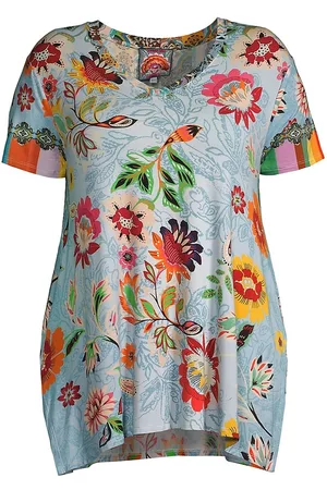 JOHNNY WAS Women Short sleeved Shirts - Women's Short-Sleeve Floral Tunic - Size 18 - Size 18