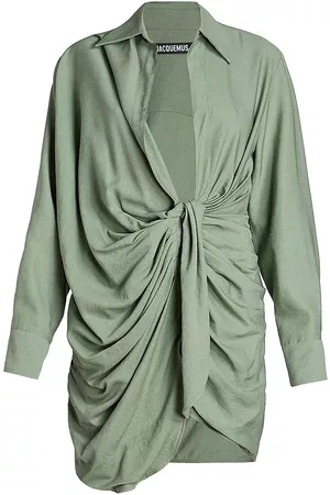 Jacquemus Women Asymmetrical Dresses - Women's Draped Asymmetric Minidress - Khaki - Size 2 - Khaki - Size 2