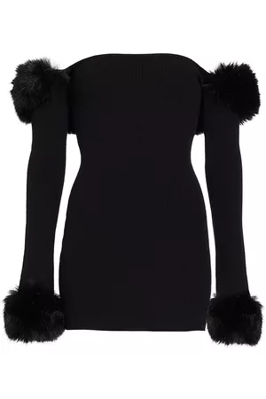 GUIZIO Women Strapless Dresses - Women's Faux Fur-Trimmed Off-The-Shoulder Minidress - Black - Size Small - Black - Size Small