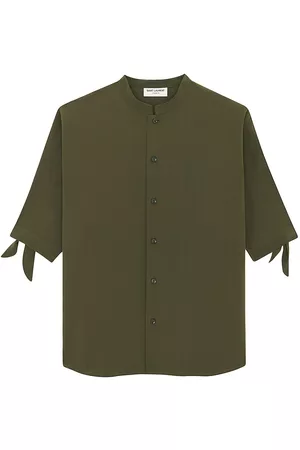 Saint Laurent Men Tops - Men's Tunic Shirt In Crepe De Chine - Green - Size 15.5 - Green - Size 15.5