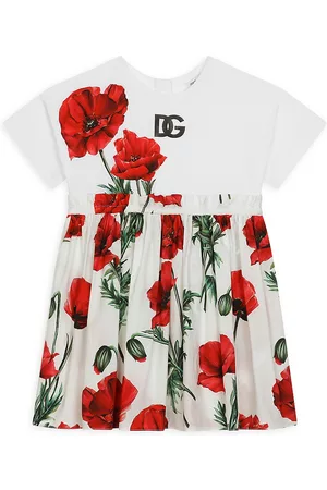 Dolce & Gabbana Girls Printed Dresses - Little Girl's & Girl's Logo Floral T-Shirt Dress - Poppy Red - Size 2 - Poppy Red - Size 2