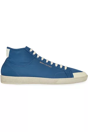 Saint Laurent Men Sports Shoes - Men's Court Classic SL 39 Midtop Sneakers In Nylon And Leather - Blue - Size 7 - Blue - Size 7