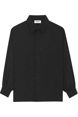 Saint Laurent Men Shirts - Men's Shirt In Matte And Shiny Silk - Black - Size 15.5 - Black - Size 15.5