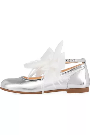 Christian Louboutin Formal Shoes - Little Girl's & Girl's Anemonina Feather Trim Flats - Silver - Size 10 (Toddler) - Silver - Size 10 (Toddler)