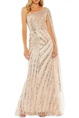 Mac Duggal Women Asymmetrical Dresses - Women's Asymmetric Sequined Gown - Rose Gold - Size 6 - Rose Gold - Size 6
