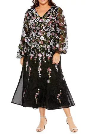 Mac Duggal Women Midi Dresses - Women's Fabulouss Embellished Tulle Midi-Dress - Black Multi - Size 12 - Black Multi - Size 12
