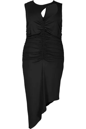 Mayes NYC Women Ruched Tank Tops - Women's Sarah Ruched Cut-Out Tank Dress - Black Solid - Size 10 - Black Solid - Size 10