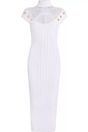 Balmain Women Knitted Dresses - Women's Knit Midi-Dress - White - Size 6 - White - Size 6