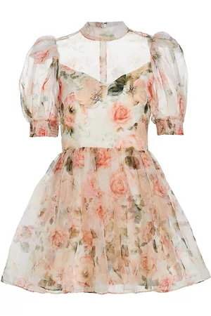 ALICE+OLIVIA Women Puff Sleeve Dress - Women's Vernita Puff-Sleeve Minidress - Morning Side Floral White - Size 2 - Morning Side Floral White - Size 2
