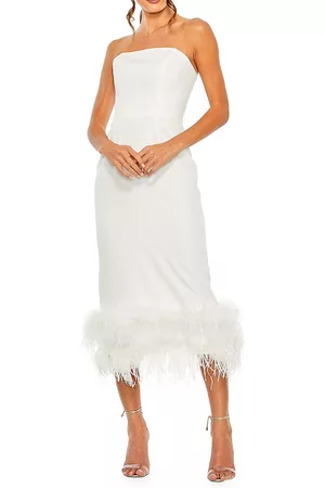 Mac Duggal Women Strapless Dresses - Women's Feather-Trim Strapless Midi-Dress - White - Size 4 - White - Size 4