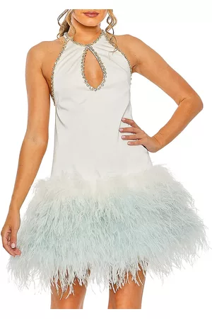 Mac Duggal Women Halter Neck Dresses - Women's Feather-Trim Halterneck Dress - White - Size 0 - White - Size 0