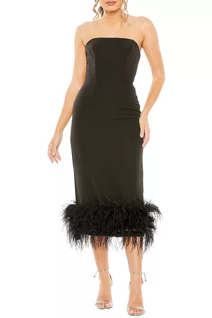 Mac Duggal Women Strapless Dresses - Women's Feather-Trim Strapless Midi-Dress - Black - Size 2 - Black - Size 2