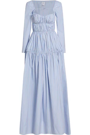 Rosie Assoulin Women Evening Dresses - Women's Cheshire Striped Ruched Gown - Blue Stripe - Size 2 - Blue Stripe - Size 2