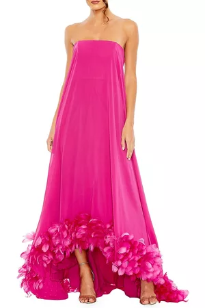 Mac Duggal Women Strapless Dresses - Women's Feathered Chiffon Strapless Gown - Fuchsia - Size 2 - Fuchsia - Size 2