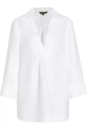 Loro Piana Women Blouses - Women's Linen Relaxed Tunic Top - White - Size 4 - White - Size 4