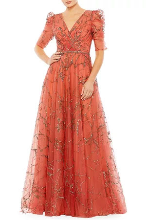 Mac Duggal Women Evening Dresses - Women's Embellished Tulle Gown - Cinnamon - Size 10 - Cinnamon - Size 10