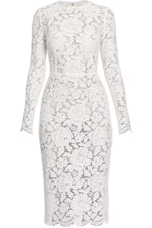 Dolce & Gabbana Women Long Floral Dresses - Women's Floral-Lace Long-Sleeve Dress - Nat White - Size 6 - Nat White - Size 6