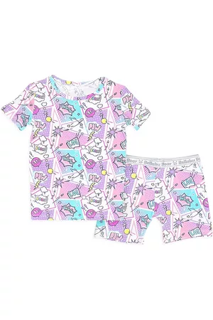 BELLABU BEAR Girls Pajamas - Baby Girl's, Little Girl's & Girl's Comic Print Pajama Shorts Set - Comic Purple - Size 7 - Comic Purple - Size 7