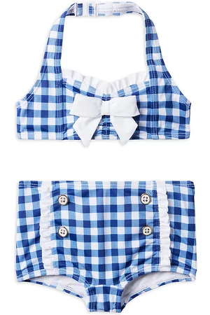 Janie and Jack Girls Swimsuits - Baby Girl's Little Girl's & Girl's 2-Piece Gingham Retro Swimsuit - Navy Blue - Size 6 Months - Navy Blue - Size 6 Months