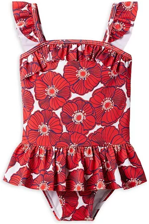 Janie and Jack Girls Swimsuits - Baby Girl's & Little Girl's & Girls Poppy One-Piece Swimsuit - Red - Size 6 Months - Red - Size 6 Months