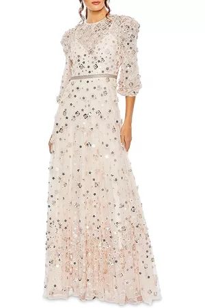 Mac Duggal Women Printed Dresses - Women's Floral-Appliqué Tulle A-Line Gown - Blush - Size 4 - Blush - Size 4