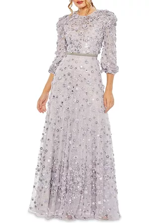 Mac Duggal Women Printed Dresses - Women's Floral-Appliqué Tulle A-Line Gown - Lavender - Size 4 - Lavender - Size 4
