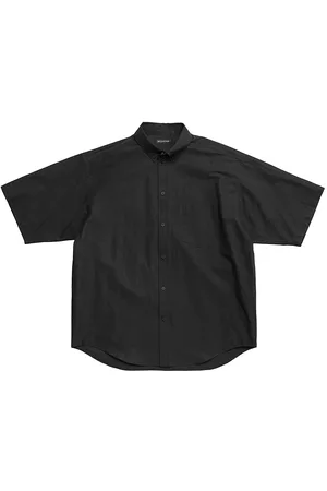 Balenciaga Men Short sleeved Shirts - Men's Tape Type Short Sleeve Shirt Large Fit - Black - Size 15 - Black - Size 15