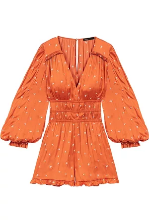 Maje Women T-Shirts - Women's Draped Romper - Orange - Size 2 - Orange - Size 2