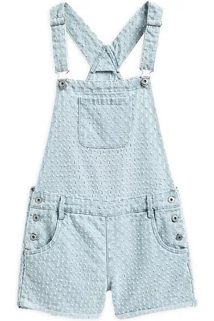 Tractr Girls Jeans - Little Girl's & Girl's Needle Punch Denim Short Overalls - Indigo - Size 7 - Indigo - Size 7
