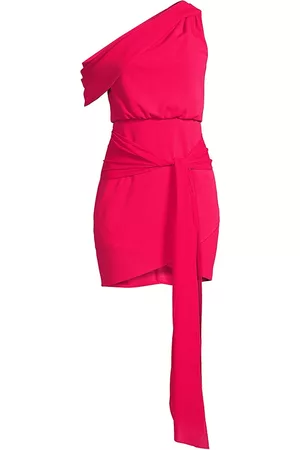 ONE33 SOCIAL Women Asymmetrical Dresses - Women's Asymmetric Stretch Crepe Tie-Waist Minidress - Raspberry - Size 0 - Raspberry - Size 0