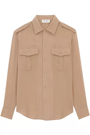Saint Laurent Men Shirts - Men's Shirt In Cotton Voile - Beige - Size 15.75 - Beige - Size 15.75