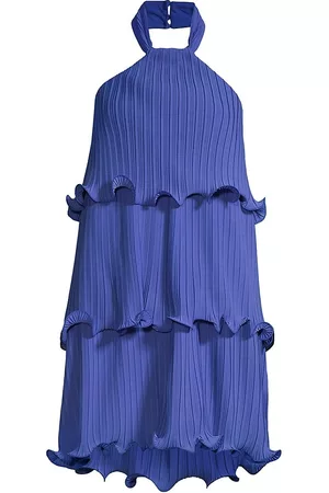 ONE33 SOCIAL Women Halter Neck Dresses - Women's Pleated Chiffon & Georgette Halter Minidress - Blue - Size 0 - Blue - Size 0