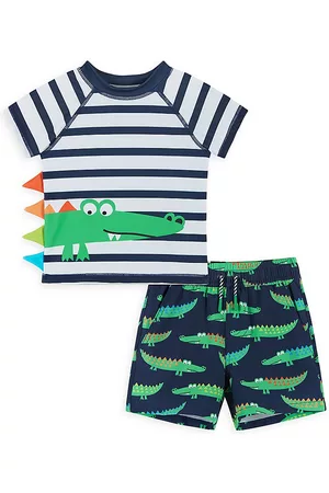 Andy & Evan Boys Swim Shorts - Little Boy's 2-Piece Rashguard Swim Set - Navy Croc - Size 3 Months - Navy Croc - Size 3 Months