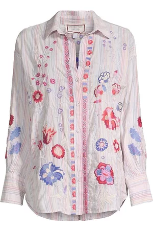 JOHNNY WAS Women Shirts - Women's Piper Embroidered Relaxed Shirt - Size 14 - Size 14