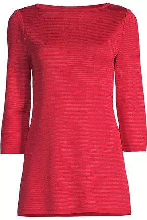 Misook Women Blouses - Women's Textured Stripe Tunic Top - Sunset Red - Size XS - Sunset Red - Size XS