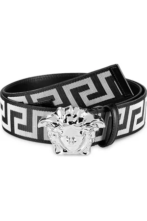 VERSACE Men Belts - Men's La Greca Medusa Belt - Black White Silver - Size 32 - Black White Silver - Size 32