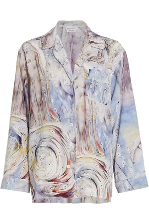 Alexander McQueen Women Pajamas - Women's Printed Silk Pajama Shirt - Blue Mix - Size 4 - Blue Mix - Size 4