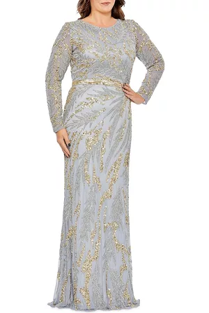 Mac Duggal Women Evening Dresses - Women's Fabulouss Sequin Leaf Plus-Size Gown - Platinum Gold - Size 14W - Platinum Gold - Size 14W