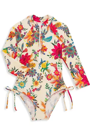 ZIMMERMANN Girls Swimsuits - Little Girl's & Girl's Ginger Zip-Front Rashguard One-Piece Swimsuit - Ivory Floral - Size 2 - Ivory Floral - Size 2