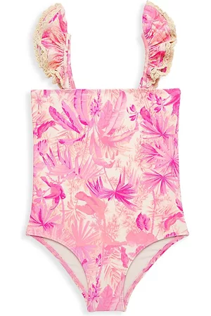 ZIMMERMANN Girls Swimsuits - Little Girl's & Girl's Ginger Crochet Bandeau One-Piece Swimsuit - Pink Palm - Size 2 - Pink Palm - Size 2