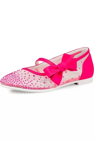 Christian Louboutin Girls Flat Shoes - Little Girl's & Girl's Melodie Strass Satin Mesh Flats - Pink - Size 1 (Child) - Pink - Size 1 (Child)