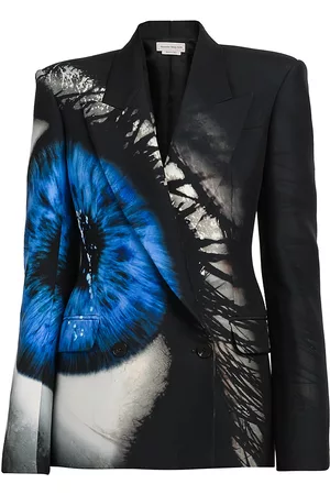 Alexander McQueen Women Double Breasted Jackets - Women's Double-Breasted Eye-Print Blazer - Galactic Blue - Size 2 - Galactic Blue - Size 2