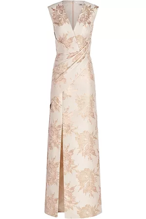 Kay Unger Women Printed Dresses - Women's Donna Floral Jacquard Column Gown - Champagne - Size 2 - Champagne - Size 2