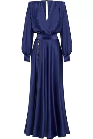 Zhivago Women Long Sleeve Dresses - Women's Chrystallia Satin Long-Sleeve Gown - Ink - Size 2 - Ink - Size 2