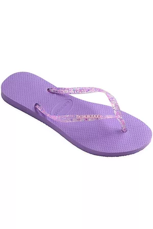 Havaianas Girls Flip Flops - Women's Kid's Slim Logo Metallic Glitter Flip-Flops - Purple Prism - Size 11(Child) - Purple Prism - Size 11(Child)