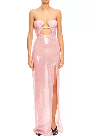 Nensi Dojaka Women Evening Dresses - Women's Sequined Cut-Out Bustier Column Gown - Pink - Size XS - Pink - Size XS