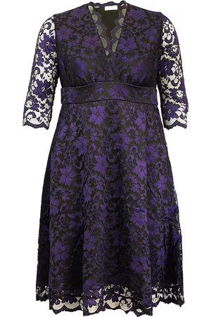 Kiyonna Women Graduation Dresses - Women's Mon Cherie Lace Dress - Violet Noir - Size 10 - Violet Noir - Size 10