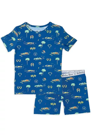 BELLABU BEAR Boys Pajamas - Baby Boy's, Little Boy's & Boy's 2-Piece Racecar Print Pajama Shorts Set - Blue - Size 5 - Blue - Size 5