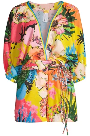 Agua Bendita Women T-Shirts - Women's Linnea Floral Plunge Romper - Size Medium - Size Medium