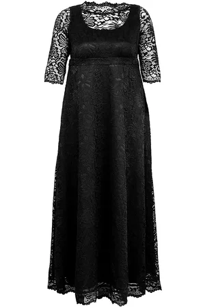Kiyonna Women Evening Dresses - Women's Leona Lace Gown - Onyx - Size 30 - Onyx - Size 30